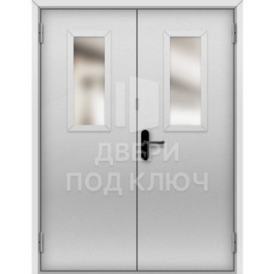 Противопожарная остекленная EI-15 двупольная серая дверь ДПК-17985