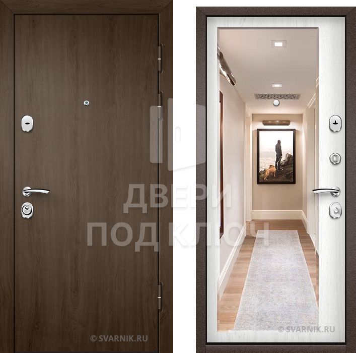 Входная дверь с зеркалом в коттедж ДПК-10360
